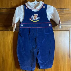Vintage velour baby overall set